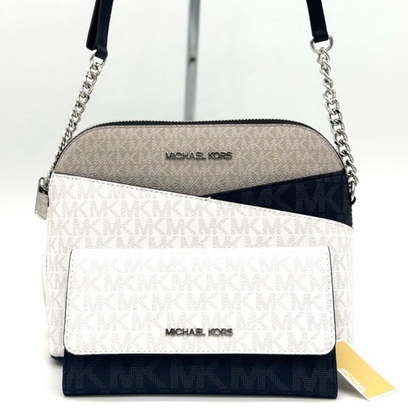 Michael Kors Medium Dome Jet Set Travel Xbody Bag & Trifold Wallet Optic White - Picture 1 of 12